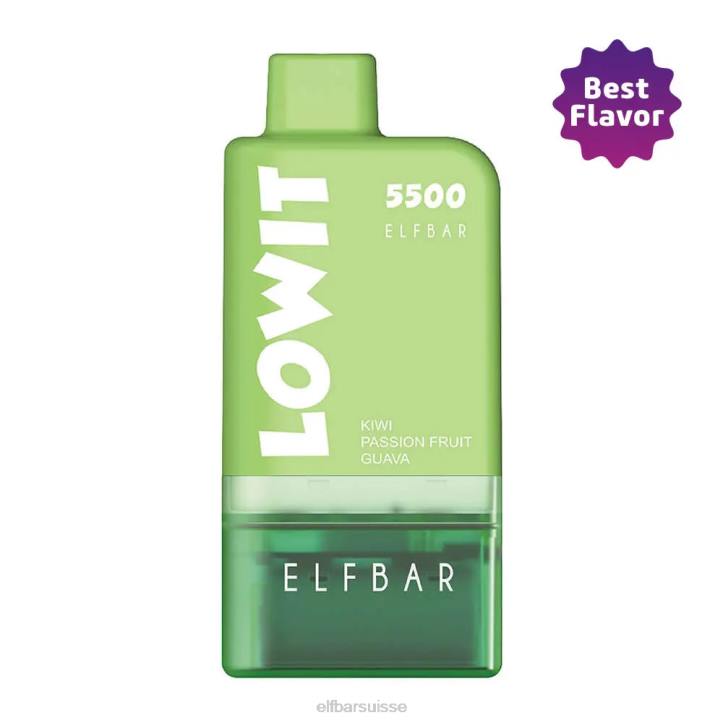 ELFBAR kit dosettes préremplies lowit 5500 2%nic kiwi fruit de la passion goyave kiwi fruit de la passion goyave pod+batterie verte H268136