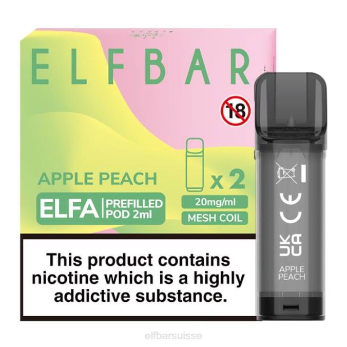 elfbar elfa dosette préremplie - 2 ml - 20 mg (paquet de 2) FN40116 pêche aux pommes