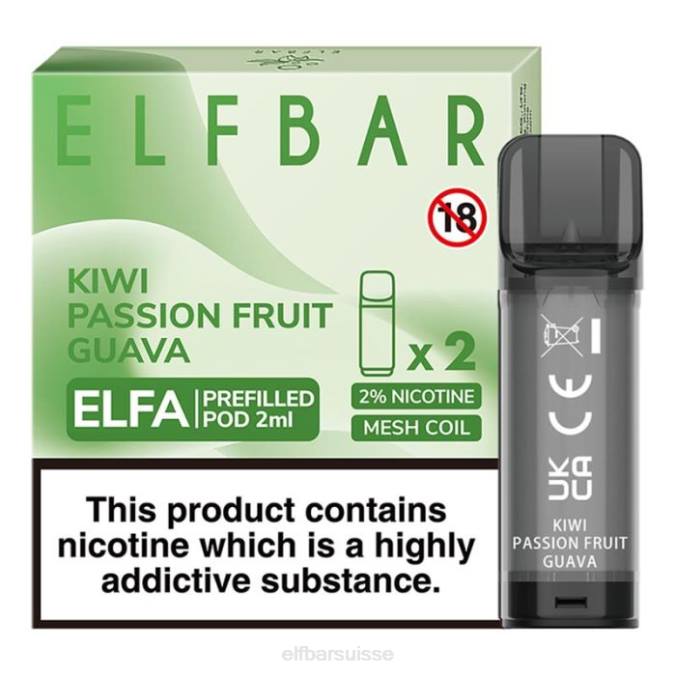 elfbar elfa dosette préremplie - 2 ml - 20 mg (paquet de 2) FN40117 kiwi fruit de la passion goyave