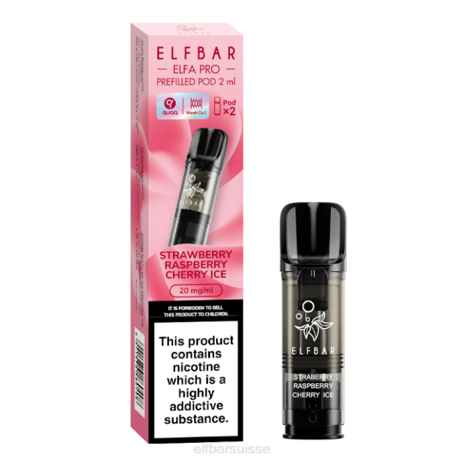 elfbar elfa pro dosettes préremplies - 20 mg - 2pk FN4092 glace à la fraise, à la framboise et à la cerise