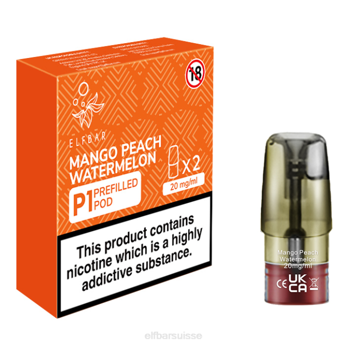 elfbar mate 500 p1 gousses préremplies - 20 mg (paquet de 2) mangue pêche pastèque FN40158