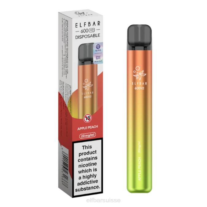 Vape jetable elfbar 600v2 - 20 mg FN4011 pêche aux pommes