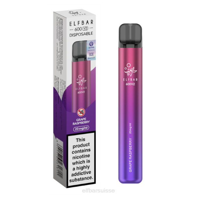 Vape jetable elfbar 600v2 - 20 mg FN4024 raisin framboise